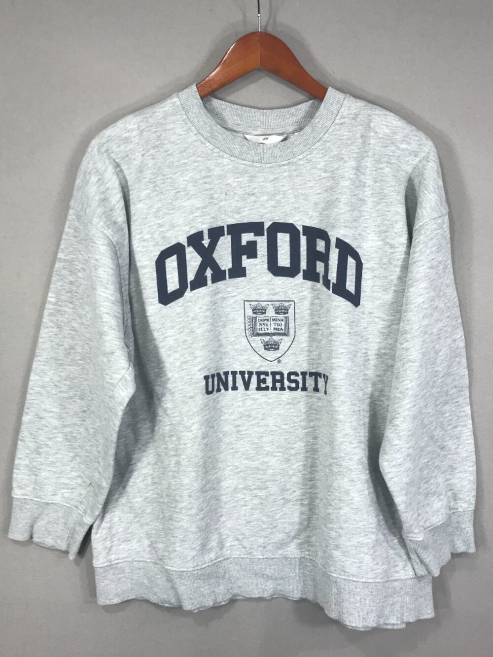 H&M Oxford University Sweatshirt Womens Small Gray Logo Pullover Crew LS England
